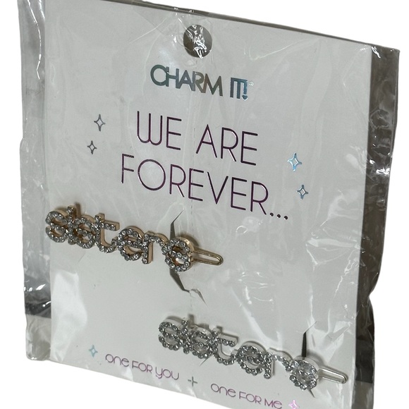 Charm It! 2-Pack Sisters Barrettes, Silver & Goldtone Embellished w Crystals - Picture 2 of 3